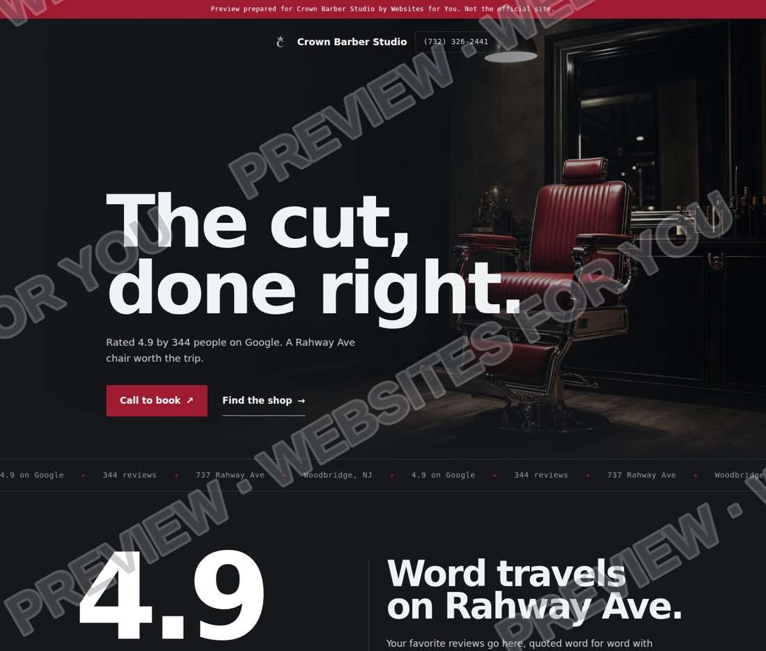 Preview website built for Crown Barber Studio