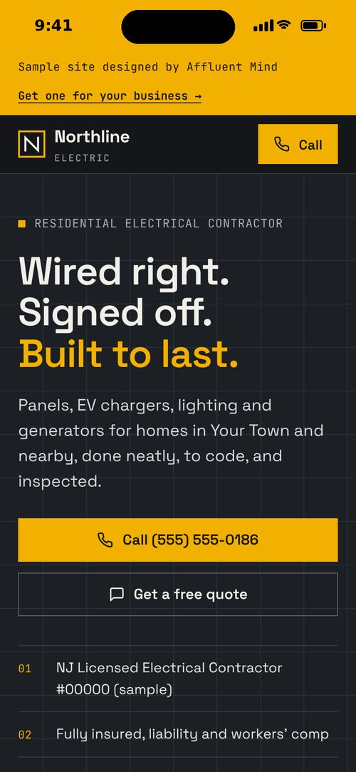 Northline Electric, a sample electrician site, on a phone