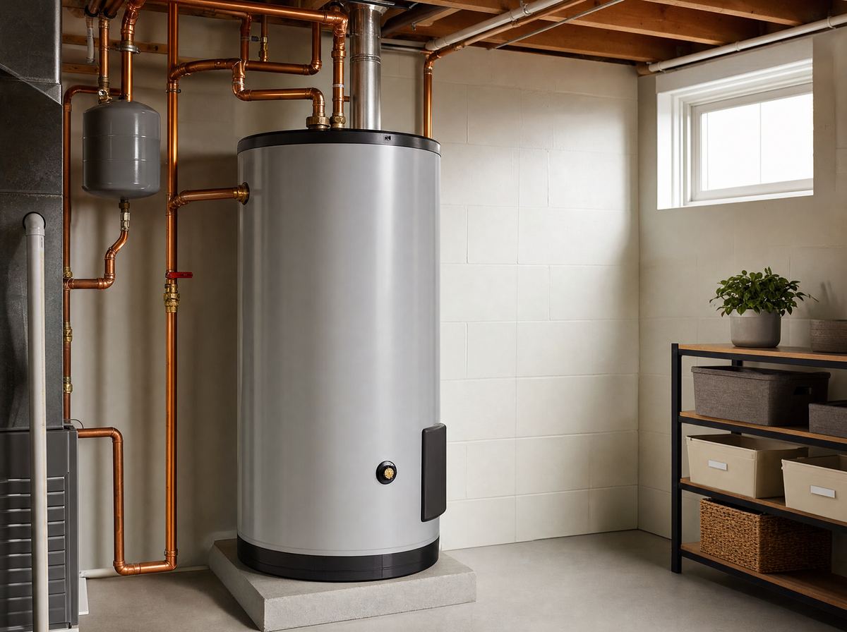 Newly installed water heater with clean copper supply lines